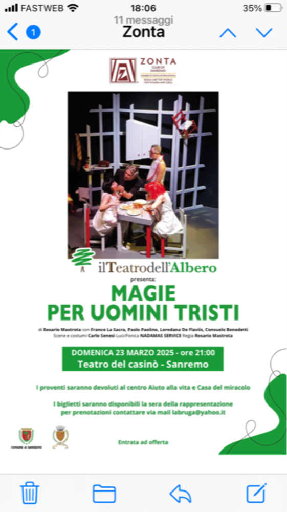 “Magia per uomini tristi”, il 23 marzo al Casinò di Sanremo la commedia de ' Teatro dell’albero' “Magia per uomini tristi”, il 23 marzo al Casinò di Sanremo la commedia de ' Teatro dell’albero'