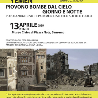 Sanremo: sabato a Palazzo Nota una conferenza sullo Yemen organizzata da Amnesty