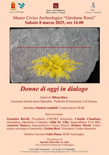 Al Mar l'evento “Apronia Marcella e le altre. Voci e storie di donne per Ventimiglia” Al Mar l'evento “Apronia Marcella e le altre. Voci e storie di donne per Ventimiglia”