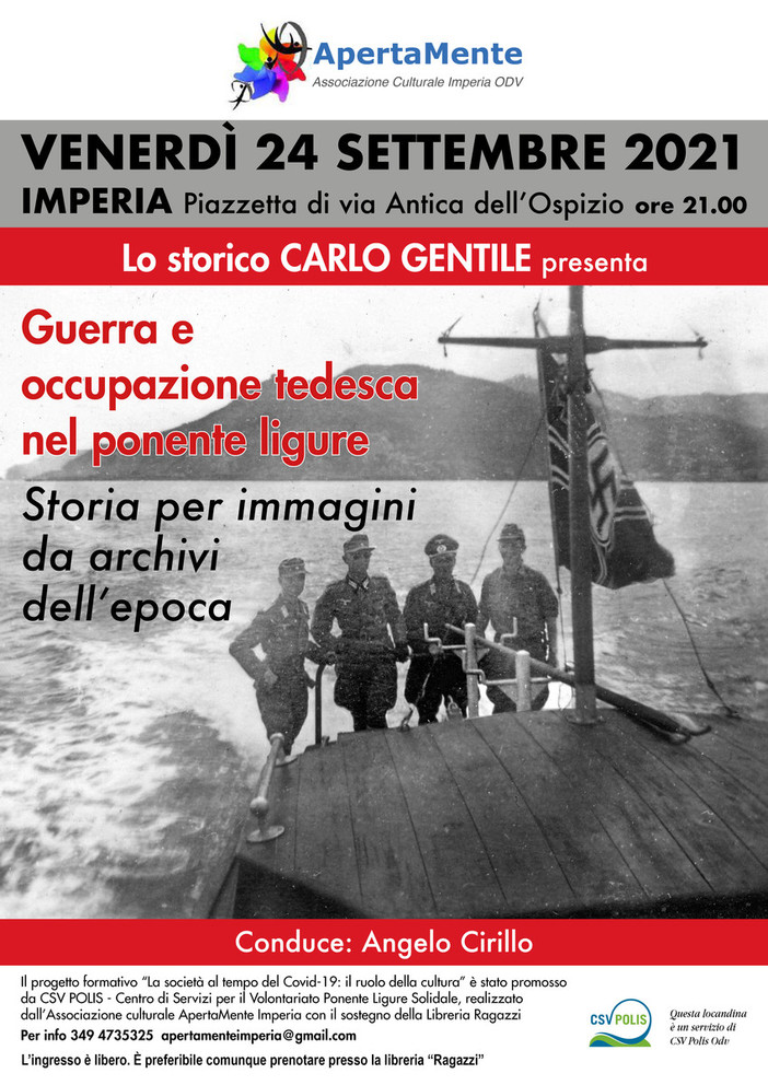 Imperia: venerdì l'incontro "Guerra e occupazione tedesca nel ponente ligure" con Carlo Gentile Imperia: venerdì l'incontro "Guerra e occupazione tedesca nel ponente ligure" con Carlo Gentile