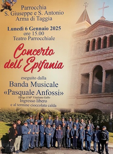 Arma di Taggia, il 6 gennaio concerto ella Banda 'Pasquale Anfossi'
