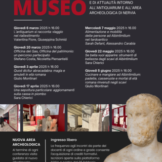 Ventimiglia, dal 6 marzo ad Area Archeologica Nervia appuntamento con “Incontri con il museo” Ventimiglia, dal 6 marzo ad Area Archeologica Nervia appuntamento con “Incontri con il museo”