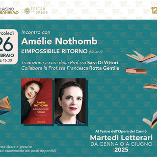 Sanremo, domani per la prima volta la scrittrice belga Amelie Nothomb ai Martedì Letterari