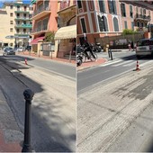 Bordighera, continuano i lavori di asfaltatura: intervento in via Vittorio Emanuele II (Foto)