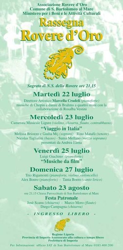 San Bartolomeo al Mare: il Trio Rigamonti domani sera alla Rassegna del Rovere