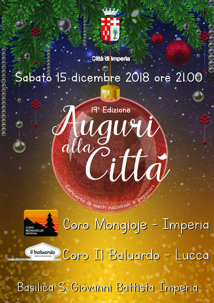 Imperia: sabato 19a edizione di "Auguri alla Città", l'evento curato dal Coro Mongioje