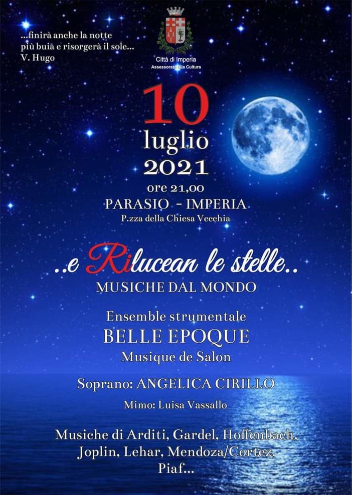 Imperia, al Parasio stasera gran concerto 'E rilucevan le stelle" con la soprano Cirillo Imperia, al Parasio stasera gran concerto 'E rilucevan le stelle" con la soprano Cirillo