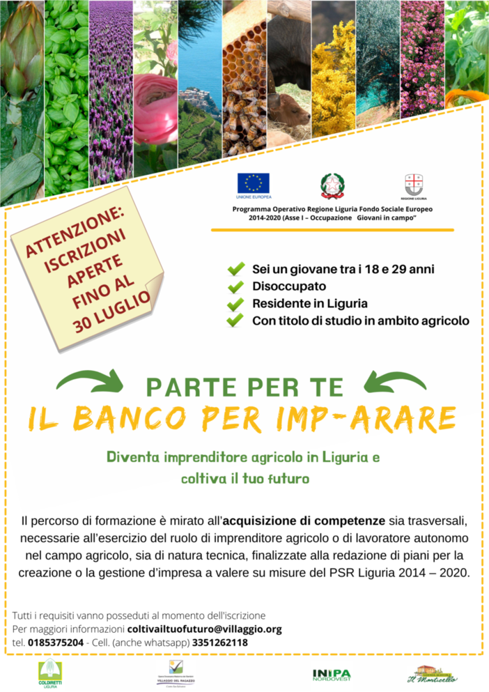 Diventare imprenditore agricolo in Liguria: Coldiretti apre le iscrizioni al corso &quot;Banco per Imp-arare&quot;