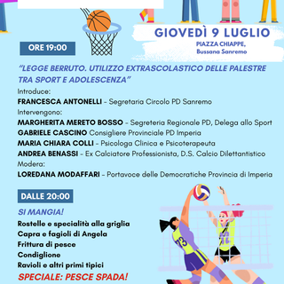 Festa dell'Unità a Bussana, confronto sull'utilizzo extrascolastico delle palestre con Mauro Berruto e gli esperti del settore