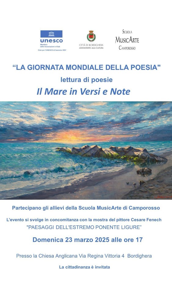Bordighera, domenica 23 marzo l’evento “Il Mare in Versi e Note”