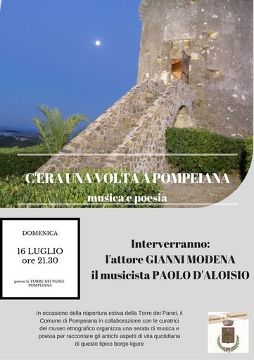 Questa domenica lo spettacolo "C'era una volta Pompeiana" inaugurerà la riapertura estiva della Torre dei Panei Questa domenica lo spettacolo "C'era una volta Pompeiana" inaugurerà la riapertura estiva della Torre dei Panei