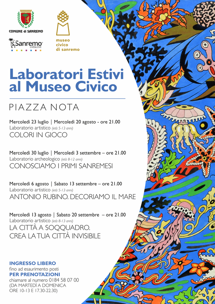 Sanremo, questa sera un nuovo laboratorio per i bambini in piazza Nota