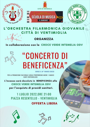 Domani al Resentello, concerto di beneficienza dell’Orchestra Filarmonica Giovanile Città di Ventimiglia