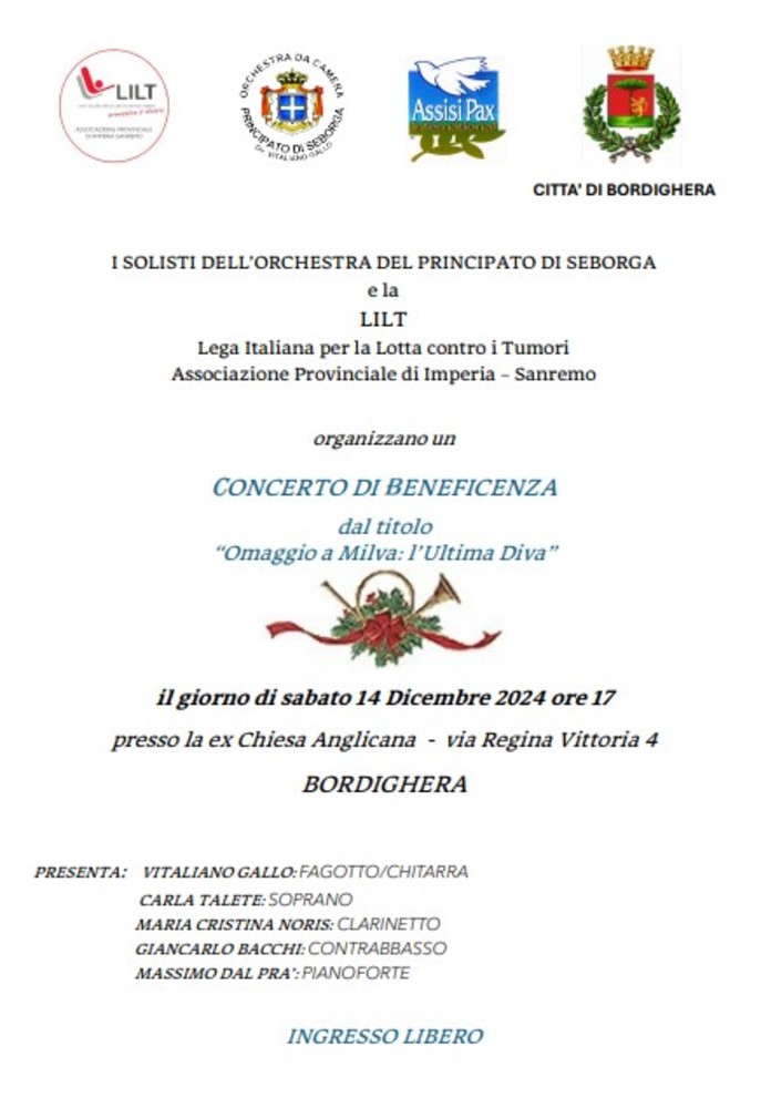 Bordighera, sabato "Omaggio a Milva": concerto benefico de 'I solisti di Seborga'