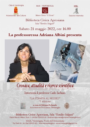 Ventimiglia: domani alle 16 la professoressa Adriana Albini presenta ‘Cronaca, attualità e ricerca scientifica’