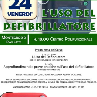 Il 24 gennaio a Montegrosso Pian Latte un corso sull'uso del defibrillatore insieme alla Croce Bianca di Pornassio