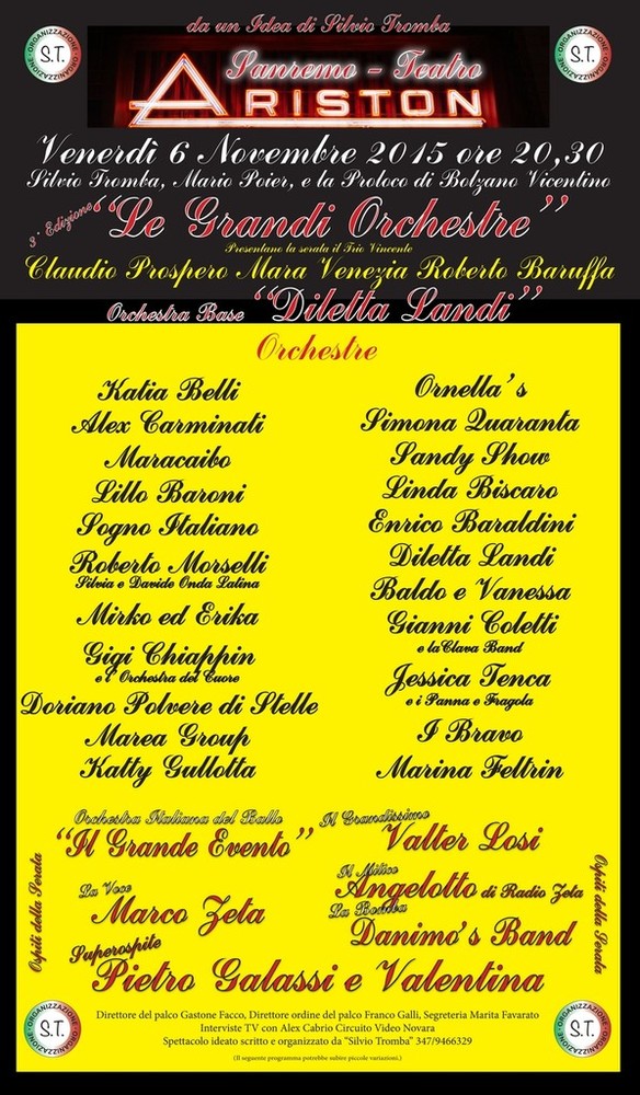 Sanremo: al teatro Ariston al via la terza edizione de "le grandi orchestre" con la partecipazione di musicisti da tutta Italia