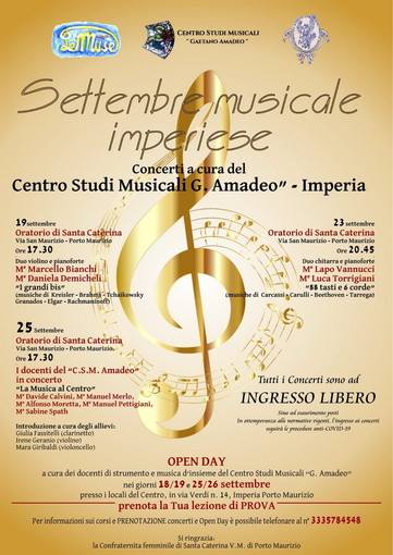 ‘Settembre musicale imperiese’, da domenica al via stagione concertistica del Centro studi musicali ‘G. Amadeo’ ‘Settembre musicale imperiese’, da domenica al via stagione concertistica del Centro studi musicali ‘G. Amadeo’