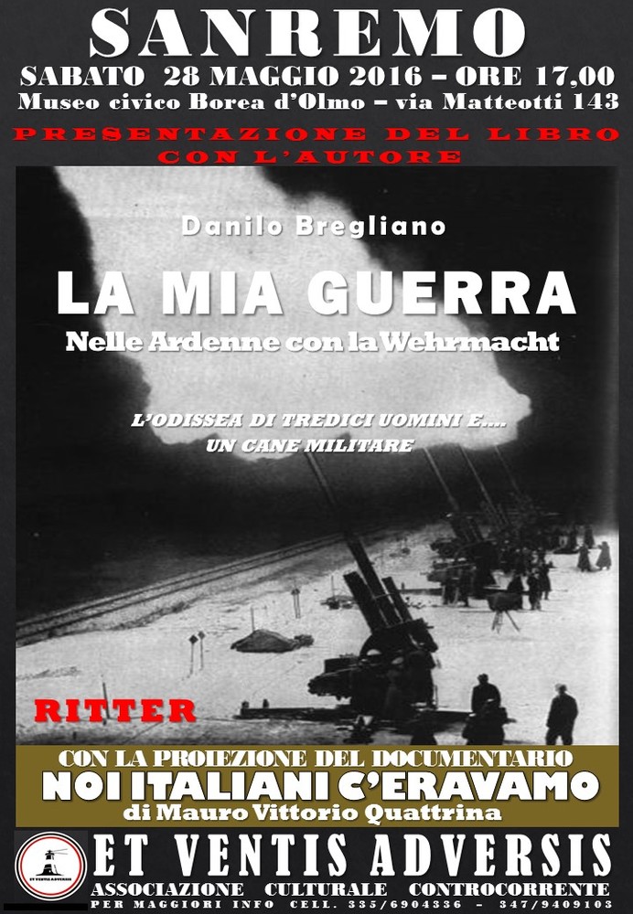 Sanremo: domani pomeriggio al Museo civico, presentazione libro ‘La mia guerra’ di Danilo Bregliano