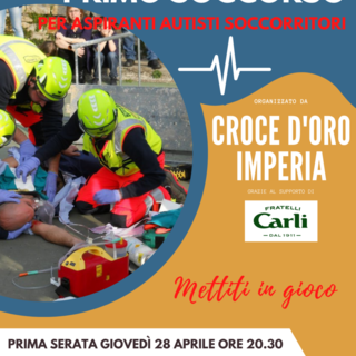 Imperia: dal 28 aprile via al Corso di Primo Soccorso insieme alla Croce d'Oro Imperia: dal 28 aprile via al Corso di Primo Soccorso insieme alla Croce d'Oro