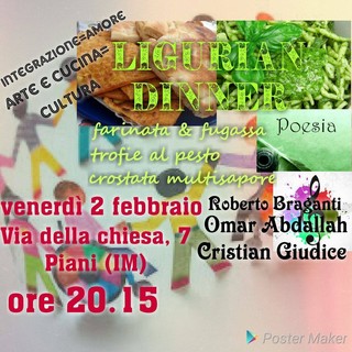 Imperia: il 2 febbraio la cooperativa sociale Goccia organizza ‘Ligurian Dinner’, musica, poesia e piatti liguri
