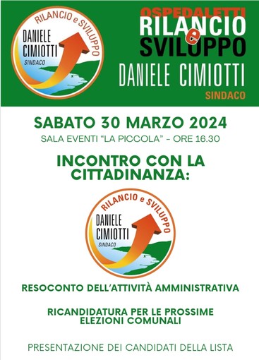 Ospedaletti, il sindaco Cimiotti incontra i cittadini e presenta i candidati di 'RIlancio e Sviluppo'