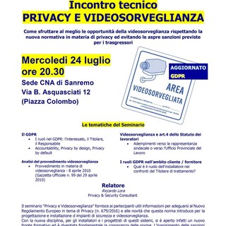 Sanremo: videosorveglianza e normativa privacy, un corso per installatori con CNA Sanremo: videosorveglianza e normativa privacy, un corso per installatori con CNA