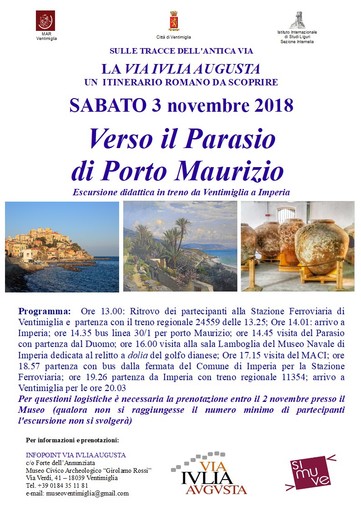 Domenica escursione didattica da Ventimiglia a Imperia “Sulle tracce della Via Iulia Augusta” Domenica escursione didattica da Ventimiglia a Imperia “Sulle tracce della Via Iulia Augusta”