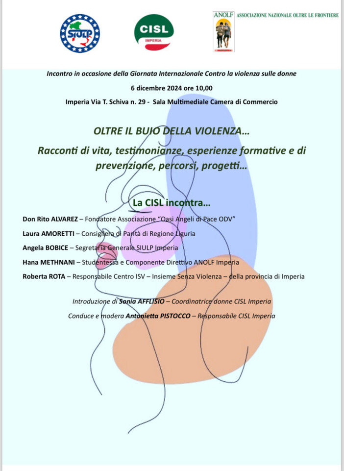 "Oltre il buio della violenza": venerdì incontro alla Camera di Commercio di Imperia "Oltre il buio della violenza": venerdì incontro alla Camera di Commercio di Imperia