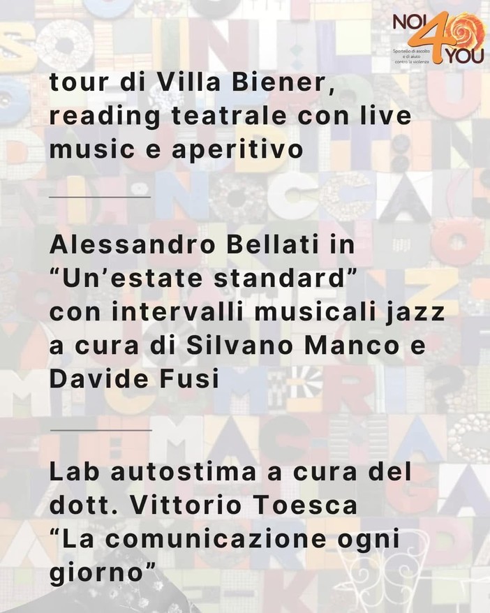 Cipressa, villa Biener apre le porte alla solidarietà con Noi4You: un compleanno speciale tra arte, musica e impegno sociale Cipressa, villa Biener apre le porte alla solidarietà con Noi4You: un compleanno speciale tra arte, musica e impegno sociale