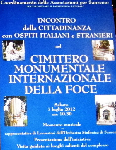 Sanremo: domani visita guidata al cimitero monumentale della Foce con il Coordinamento di Associazioni