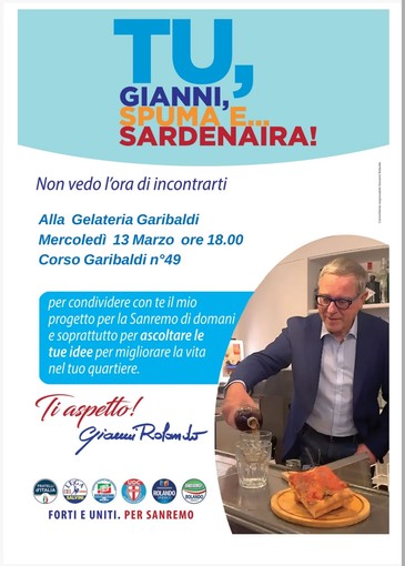 Elezioni Sanremo, 2° appuntamento con "Spuma e Sardenaira": proseguono gli incontri nei quartieri di Gianni Rolando Elezioni Sanremo, 2° appuntamento con "Spuma e Sardenaira": proseguono gli incontri nei quartieri di Gianni Rolando