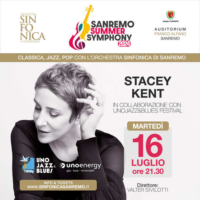 Stasera concerto di Stacey Kent & Orchestra Sinfonica Di Sanremo Stasera concerto di Stacey Kent & Orchestra Sinfonica Di Sanremo
