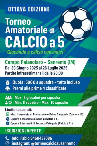 Sanremo, tutto pronto per l'8° edizione del torneo "Giocando a calcio con amici" Sanremo, tutto pronto per l'8° edizione del torneo "Giocando a calcio con amici"