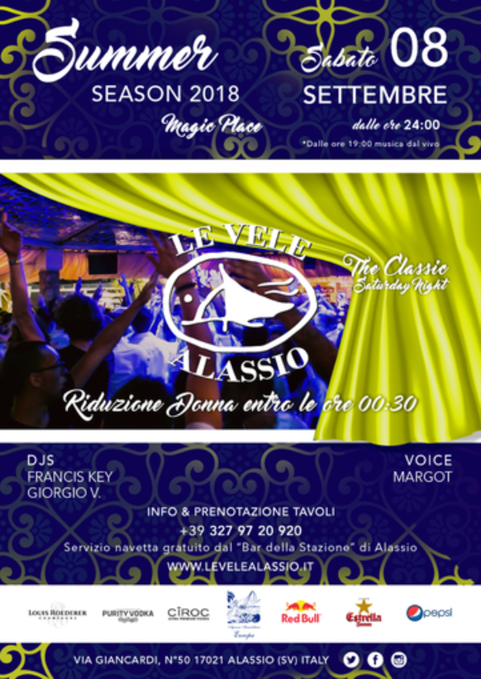 Settimana ricca di eventi da non perdere a "Le Vele" di Alassio Settimana ricca di eventi da non perdere a "Le Vele" di Alassio