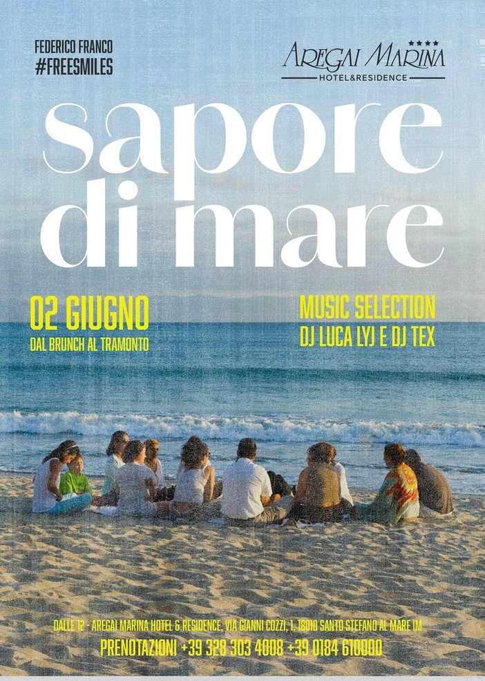 “Sapore di Mare”: il 2 giugno grande festa a tema sulla spiaggia dell’Aregai Marina Hotel & Residence “Sapore di Mare”: il 2 giugno grande festa a tema sulla spiaggia dell’Aregai Marina Hotel & Residence