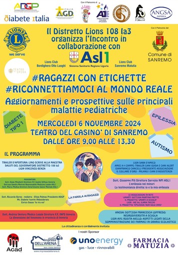 Sanremo, mercoledì convegno sulle malattie pediatriche: focus su epilessia, autismo e diabete