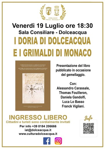 Venerdì la presentazione de “I Doria di Dolceacqua e i Grimaldi di Monaco. Cinquecentenario del patto di fedeltà del 3 novembre 1523”