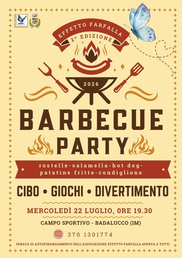 Torna il "Barbecue Party" di Effetto Farfalla a Badalucco: una serata di festa, griglia e giochi per sostenere i giovani e le famiglie del territorio Torna il "Barbecue Party" di Effetto Farfalla a Badalucco: una serata di festa, griglia e giochi per sostenere i giovani e le famiglie del territorio