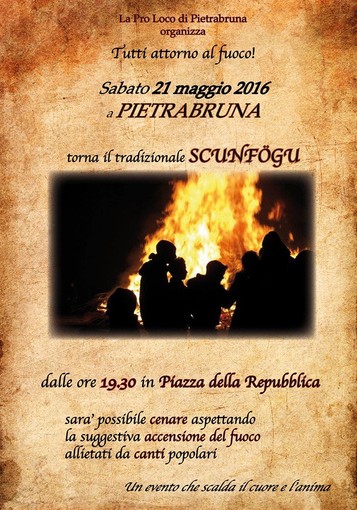 Pietrabruna: sabato sera la tradizionale manifestazione di accensione del Scunfoegu Pietrabruna: sabato sera la tradizionale manifestazione di accensione del Scunfoegu