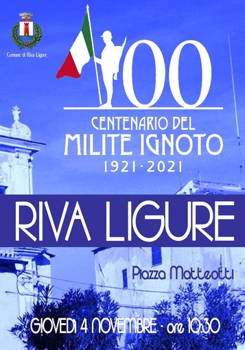 Riva Ligure, il 4 novembre evento in piazza Matteotti per celebrare la festa dell’Unità Nazionale e il centenario del Milite Ignoto
