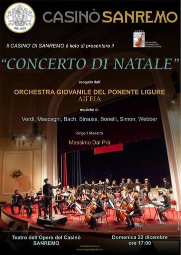 Domenica al Teatro dell'Opera del Casinò il "Concerto di Natale" dell'Orchestra Giovanile del ponente ligure