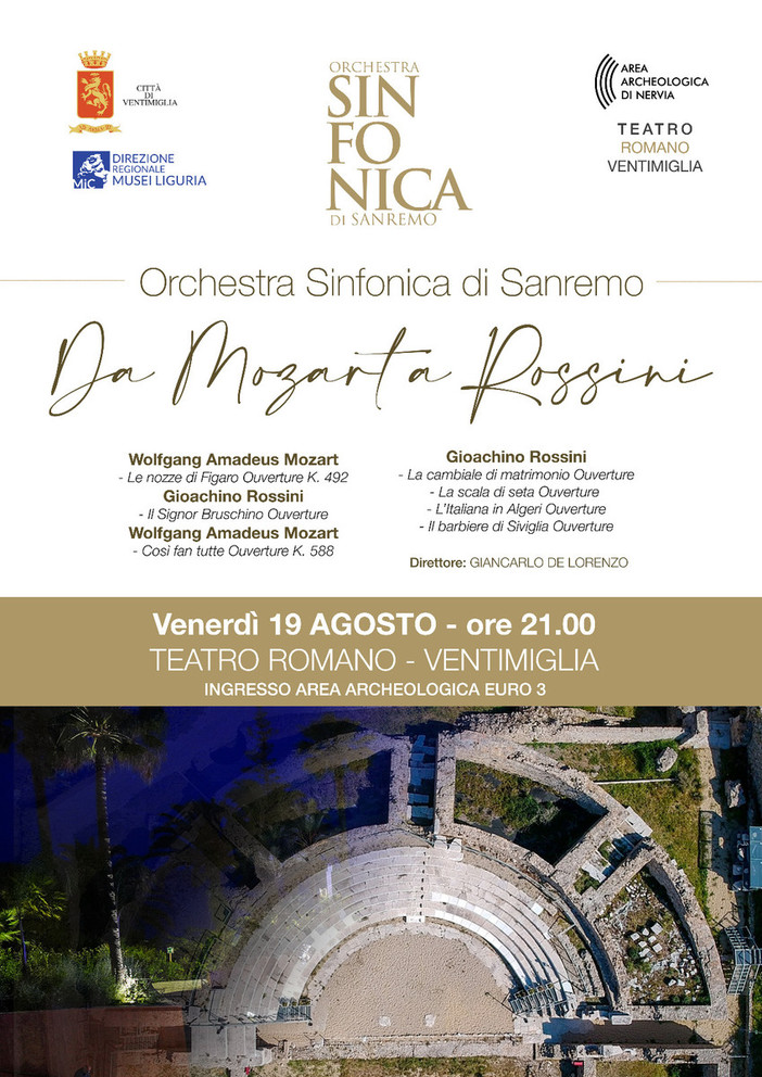 Venerdì al teatro romano di Ventimiglia il concerto della Sinfonica di Sanremo: "Da Mozart a Rossini"