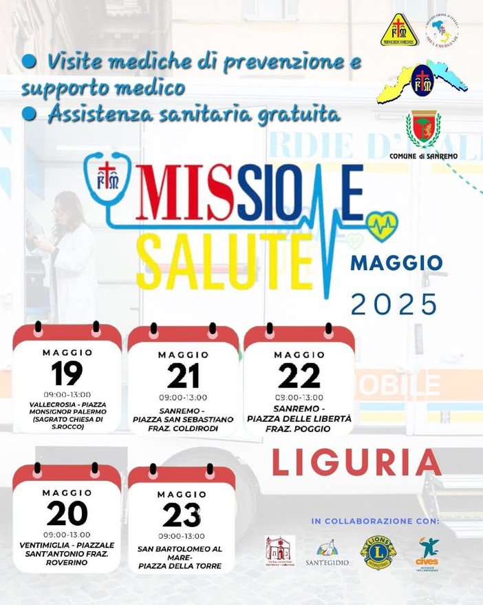 L’iniziativa “Missione Salute” arriva a Sanremo:  gli ambulatori mobili a Poggio