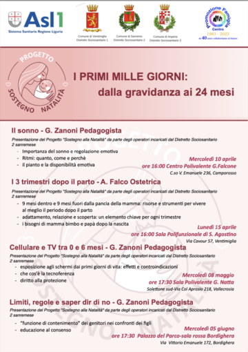 Vallecrosia, domani 2° appuntamento del 'Sostegno alla Natalità': si parla di "cellulare e TV tra 0 e 6 mesi" Vallecrosia, domani 2° appuntamento del 'Sostegno alla Natalità': si parla di "cellulare e TV tra 0 e 6 mesi"