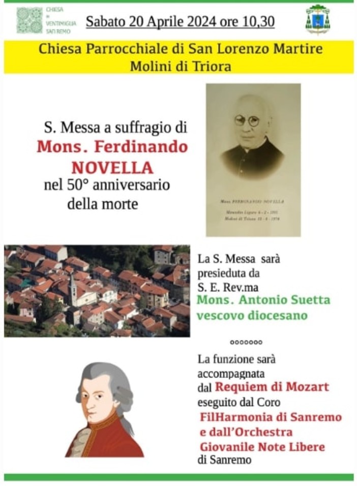 Molini di Triora, sabato Santa Messa nel 50esimo della morte di Mons. Novella Molini di Triora, sabato Santa Messa nel 50esimo della morte di Mons. Novella