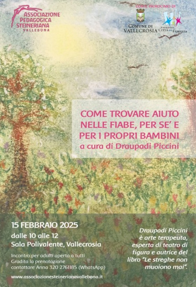 Vallecrosia, sabato l'incotro Come trovare aiuto nelle fiabe, per sé e per i propri bambini” Vallecrosia, sabato l'incotro Come trovare aiuto nelle fiabe, per sé e per i propri bambini”