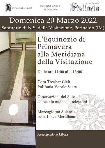 Perinaldo, l'Equinozio di Primavera sulla Meridiana della Visitazione domenica 20 marzo