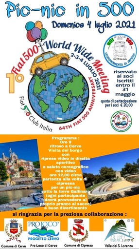 Domenica a Cervo e Cipressa 'arriverà' 1° Fiat 500 Wolrd Wide Meeting Domenica a Cervo e Cipressa 'arriverà' 1° Fiat 500 Wolrd Wide Meeting
