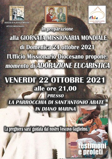 Diano Marina, venerdì Adorazione eucaristica in vista della 'Giornata Missionaria Mondiale'